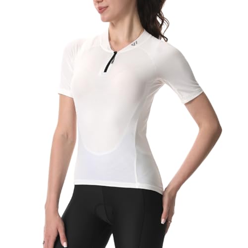 Wulibike Radtrikot Damen Halbe ReißVerschluss Fahrradshirt Mountainbike Fahrradtrikot Atmungsaktiv Rennrad Trikot Kurze äRmel Frauen Fahrrad Shirt 4 Tasche Radfahren Tops Upf50+ Weiß L von Wulibike