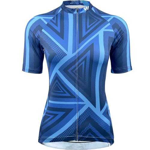 Wulibike Radtrikot Damen Kurzarm,Fahrradtrikot UPF Rennrad Trikot Damen Mountainbike-Shirt Frauen Fahrrad Shirts Cycle Tops Mit 4 Taschen Blau L von Wulibike