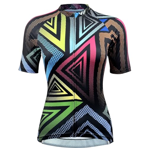 Wulibike Radtrikot Damen Kurzarm,Fahrradtrikot UPF Rennrad Trikot Damen Mountainbike-Shirt Frauen Fahrrad Shirts Cycle Tops Mit 4 Taschen Schwarz L von Wulibike