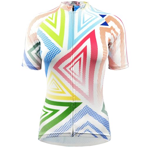 Wulibike Radtrikot Damen Kurzarm,Fahrradtrikot UPF Rennrad Trikot Damen Mountainbike-Shirt Frauen Fahrrad Shirts Cycle Tops Mit 4 Taschen Weiß XXL von Wulibike