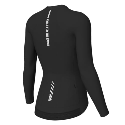 Wulibike Radtrikot Damen Langarm,Fahrradtrikot Atmungsaktiv Rennrad Trikot Hochelastisch Fahrrad Kleidung 4 Taschen 1-Schwarz L von Wulibike