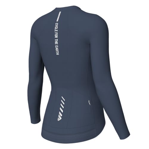 Wulibike Radtrikot Damen Langarm,Fahrradtrikot Atmungsaktiv Rennrad Trikot Hochelastisch Fahrrad Kleidung 4 Taschen Grau-blau M von Wulibike