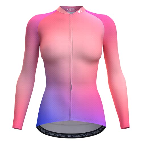 Wulibike Radtrikot Damen Langarm,Fahrradtrikot Damen Rennrad Trikot Fahrrad Shirt Reflektierende Schnell Trocknend Atmungsaktiv Top Mit RüCkentaschen Neon L von Wulibike