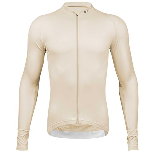 Wulibike Radtrikot Herren Langarm - Rennrad Trikot Herren Reißverschluss mit Taschen, Für Frühling und Herbst geeignet Hellbraun L von Wulibike