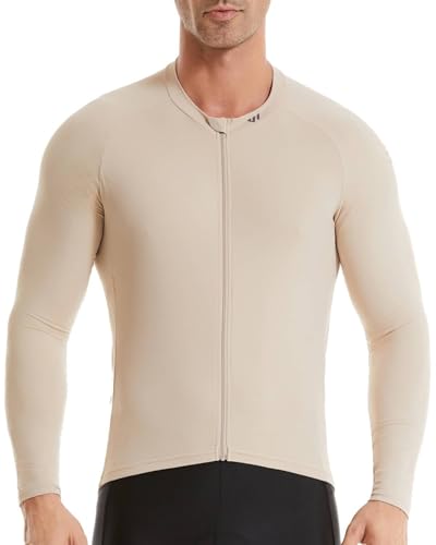 Wulibike Radtrikot Herren Langarm - Rennrad Trikot Herren Reißverschluss mit Taschen, Für Frühling und Herbst geeignet Hellbraun M von Wulibike