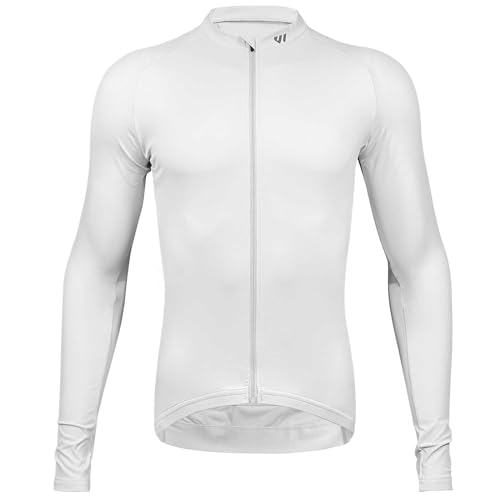 Wulibike Radtrikot Herren Langarm - Rennrad Trikot Herren Reißverschluss mit Taschen, Für Frühling und Herbst geeignet Weiß XXL von Wulibike