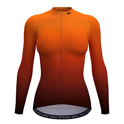 Wulibike Radtrikot Langarm Damen Radtrikot Leichtes Radshirt Radjacke Radshirt mit 3 Taschen (Rot und Gelb, M) von Wulibike
