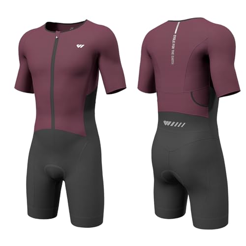 Wulibike Triathlon Anzug Herren Trisuit Kurzarm,Hohe Elastizität atmungsaktiv schnelltrocknend Tri Suit Triathlonanzug für Herren Rennen und Triathlon Wettkämpfe Rot 2XL von Wulibike