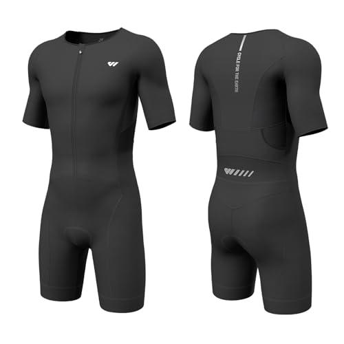 Wulibike Triathlon Anzug Herren Trisuit Kurzarm,Hohe Elastizität atmungsaktiv schnelltrocknend Tri Suit Triathlonanzug für Herren Rennen und Triathlon Wettkämpfe Schwarz L von Wulibike