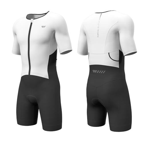 Wulibike Triathlon Anzug Herren Trisuit Kurzarm,Hohe Elastizität atmungsaktiv schnelltrocknend Tri Suit Triathlonanzug für Herren Rennen und Triathlon Wettkämpfe Weiß L von Wulibike