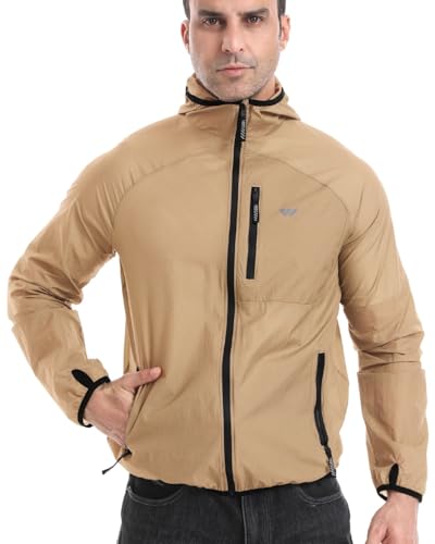 Wulibike Windbreaker Herren Fahrrad Windjacke Ultraleicht Packbare Softshell Fahrradjacke Sommer Laufjacke Unisex Khaki A4=L von Wulibike