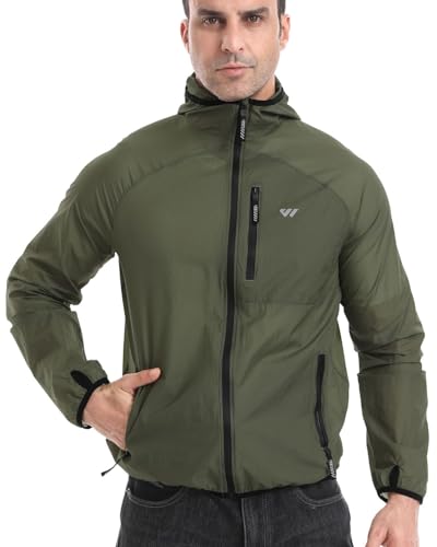 Wulibike Windbreaker Herren Fahrrad Windjacke Ultraleicht Packbare Softshell Fahrradjacke Sommer Laufjacke Unisex Olivgrün A6=XXL von Wulibike