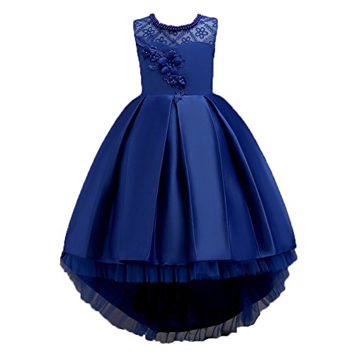 Wulide Kinder Mädchen Abendkleid Prinzessin Kleid Festkleid mit Blumen, Blau, Gr.146(Herstellgröße:150) von Wulide