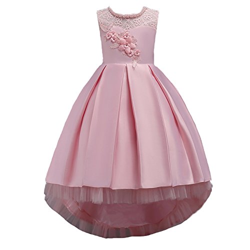 Wulide Kinder Mädchen Abendkleid Prinzessin Kleid Festkleid mit Blumen, Pink, Gr.152/158(Herstellgröße:160) von Wulide