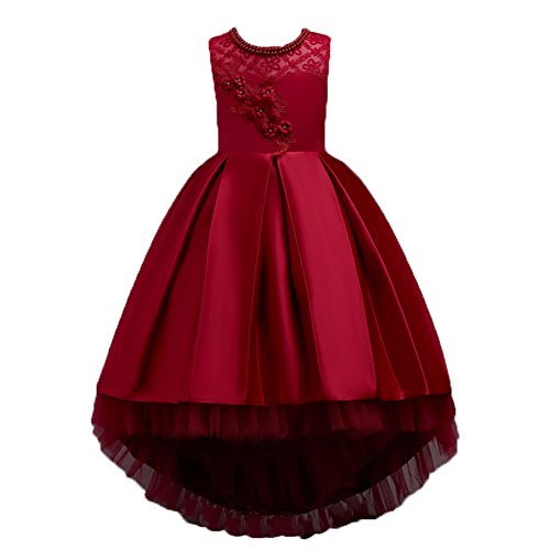 Wulide Kinder Mädchen Abendkleid Prinzessin Kleid Festkleid mit Blumen, Rot, Gr.104/110(Herstellgröße:110) von Wulide