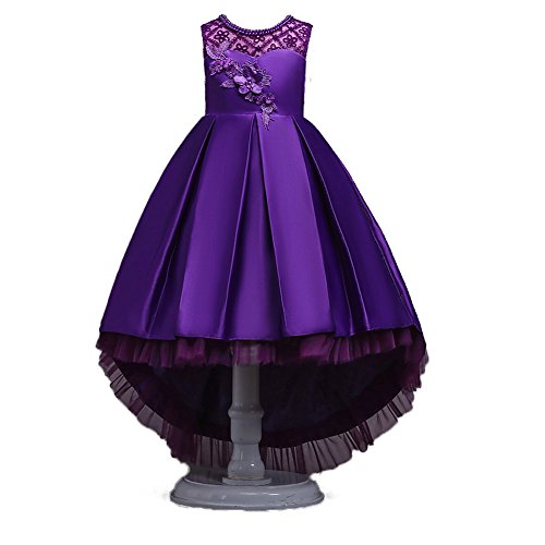 Wulide Kinder Mädchen Abendkleid Prinzessin Kleid Festkleid mit Blumen, Violett, Gr.122/128(Herstellgröße:130) von Wulide