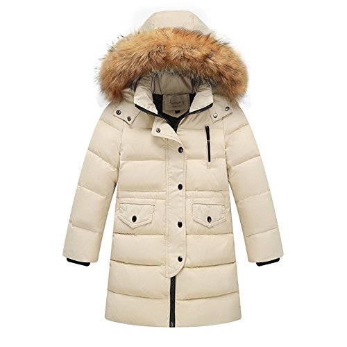 Wulide Kinder Mädchen Daunenjacken Winterjacke Daunenmantel mit Kapuze, Beige, Gr.122/128(Herstellgröße:130) von Wulide