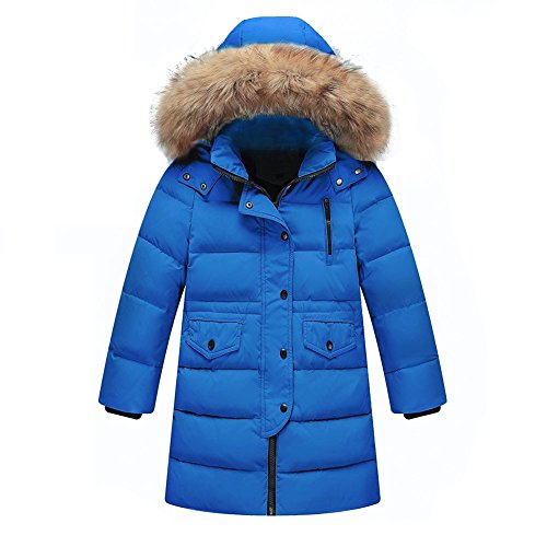 Wulide Kinder Mädchen Daunenjacken Winterjacke Daunenmantel mit Kapuze, Blau, Gr.104/110(Herstellgröße:110) von Wulide