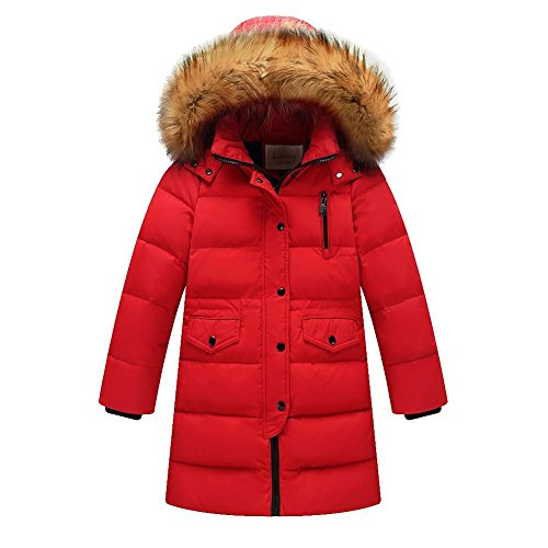 Wulide Kinder Mädchen Daunenjacken Winterjacke Daunenmantel mit Kapuze, Rot, Gr.98(Herstellgröße:100) von Wulide