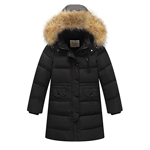 Wulide Kinder Mädchen Daunenjacken Winterjacke Daunenmantel mit Kapuze, Schwarz, Gr.104/110(Herstellgröße:110) von Wulide