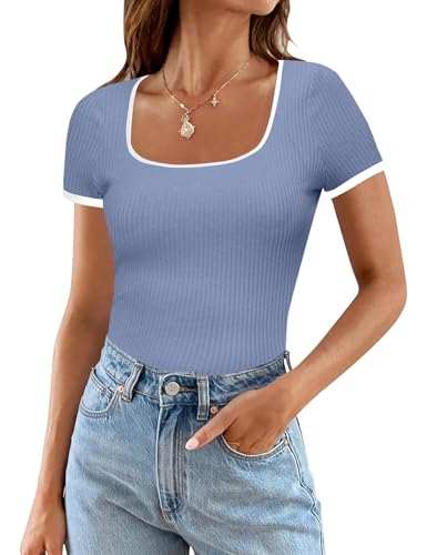 Wulitaotao Damen-Arbeitshemd 2024 Trendy Kurzarm-Sommer-Outfits Business Casual Tops Rundhalsausschnitt Basic von Wulitaotao