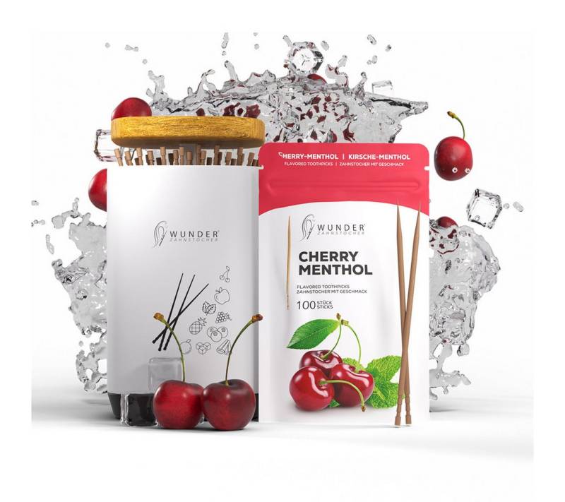 Wunder Zahnstocher Mundpflegecenter Wunder Zahnstocher - 1x Kirsch/Menthol RF + 1x Zahnstocherspender von Wunder Zahnstocher