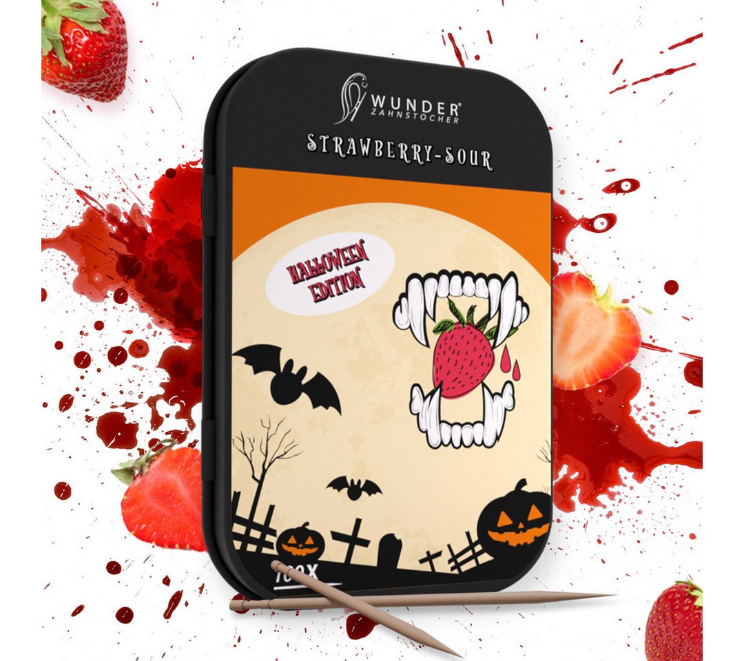 Wunder Zahnstocher Mundpflegecenter Wunder Zahnstocher Halloween Edition – Erdbeer-Sauer Geschmack (100St) von Wunder Zahnstocher
