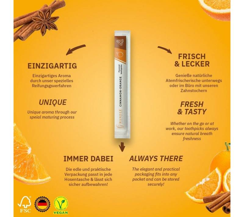 Wunder Zahnstocher Mundpflegecenter Wunder Zahnstocher mit Geschmack - 30er Single Pack Zimt/Orange von Wunder Zahnstocher
