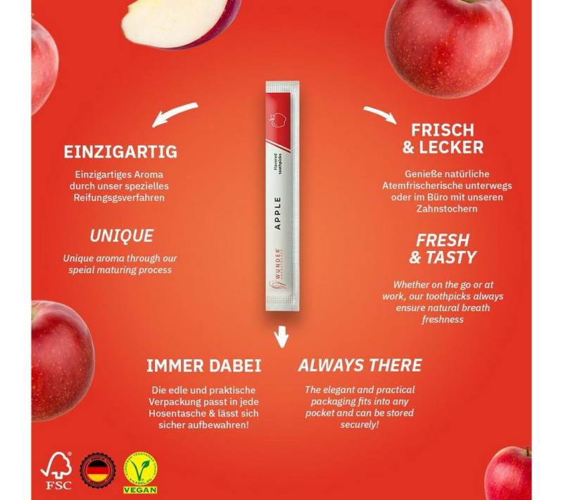 Wunder Zahnstocher Mundpflegecenter Wunder Zahnstocher mit Geschmack - 30x Single Pack Apfel von Wunder Zahnstocher