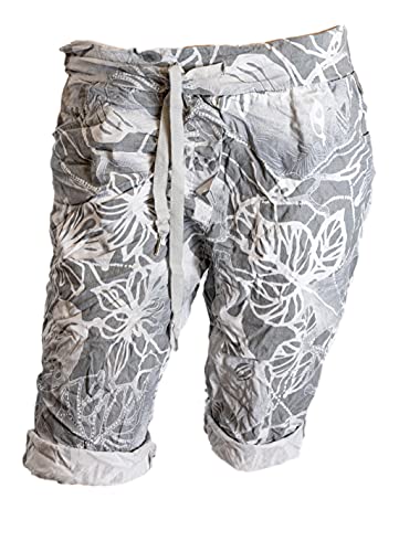 Damen Sommer Hose Bermuda Gino-Short Capri zum Krempeln Leaves im Jogging Style (Multicolor Grey) von Wunder&Schön