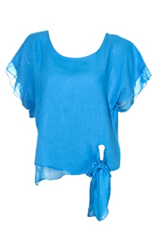 Romantische Bluse, Tunika, Shirt, Leinen mit Seide, Schleife zarte Volants Rückendekoltee (Royal) von Wunder&Schön