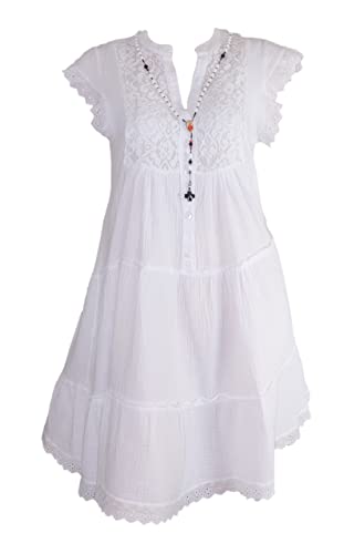 Wunder&Schön Bezauberndes Sommer Kleid im beschwingten Stufenlook und entzückender Spitze, Weiß, Einheitsgröße von Wunder&Schön