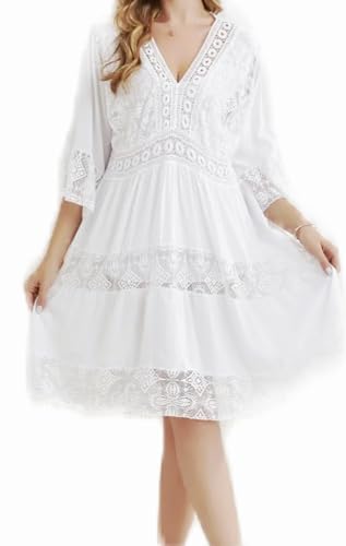 Wunder&Schön Ibiza Sommer Traum IN Weiss mit viel Spitze und V-Ausschnitt von Wunder&Schön