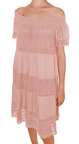 Wunder&Schön Zuckersüßes mittellanges Carmen Kleid mit Ibiza Spitze (Altrose) von Wunder&Schön