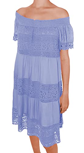 Wunder&Schön Zuckersüßes mittellanges Carmen Kleid mit Ibiza Spitze (Bleu) von Wunder&Schön