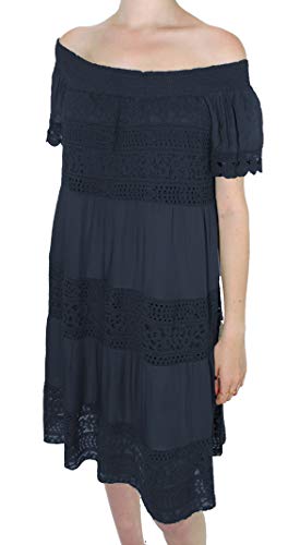 Wunder&Schön Zuckersüßes mittellanges Carmen Kleid mit Ibiza Spitze (Marine) von Xamic