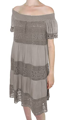 Wunder&Schön Zuckersüßes mittellanges Carmen Kleid mit Ibiza Spitze (Tabak), Einheitsgröße von Wunder&Schön