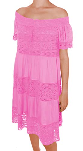 Wunder&Schön Zuckersüßes mittellanges Carmen Kleid mit Ibiza Spitze in PINK … von Wunder&Schön