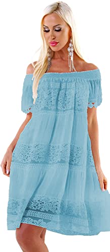 Zuckersüßes mittellanges Carmen Kleid mit Ibiza Spitze (Mint) von Wunder&Schön