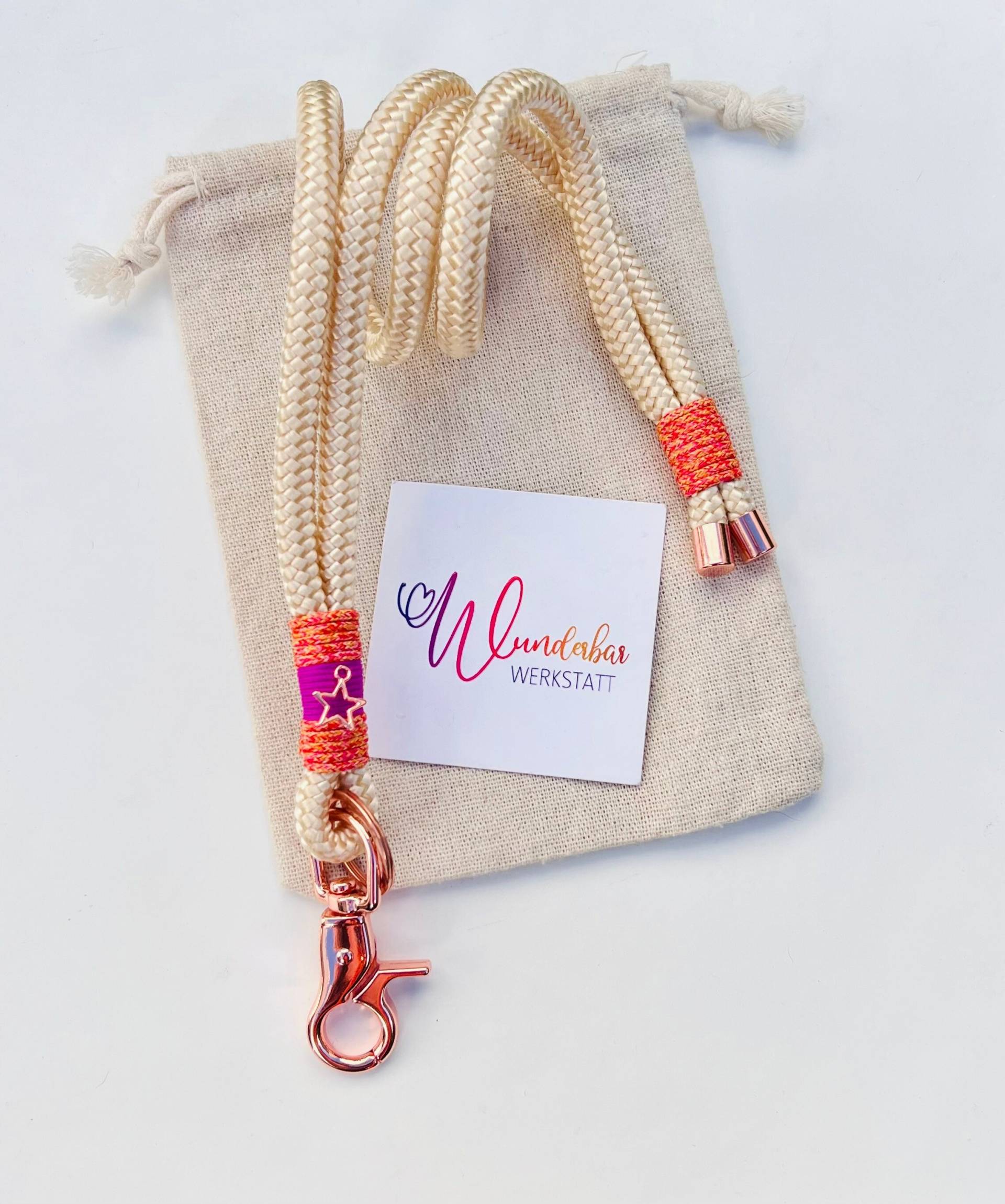 Schlüsselband. Ausweisband. Lanyard. Creme. Roségold. Orange. Fuchsia von WunderbarWerkstatt