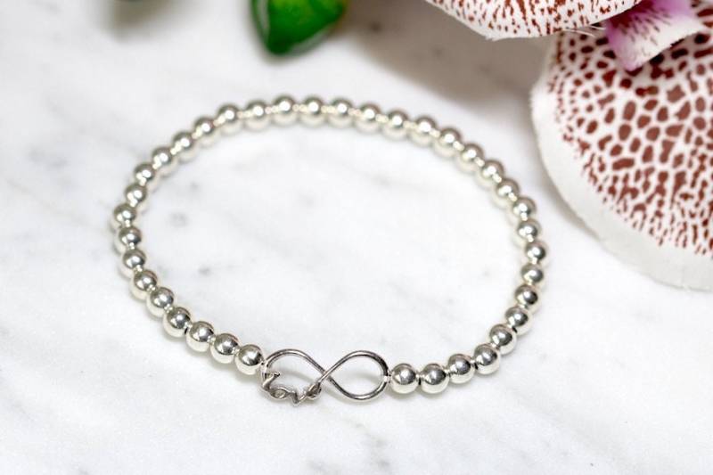 Armband "Endless Love" 925Er Sterlingsilber Echtsilber Perlenarmband Infinity Unendlichkeitszeichen von Wunderbluetenschoen