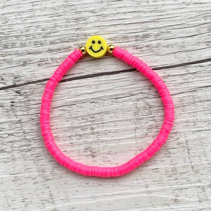 Armband "Happy Smile" Versch. Farben Pink Blau Rot Gelb Gold Smiley Katsuki Heishi Perlen von Wunderbluetenschoen