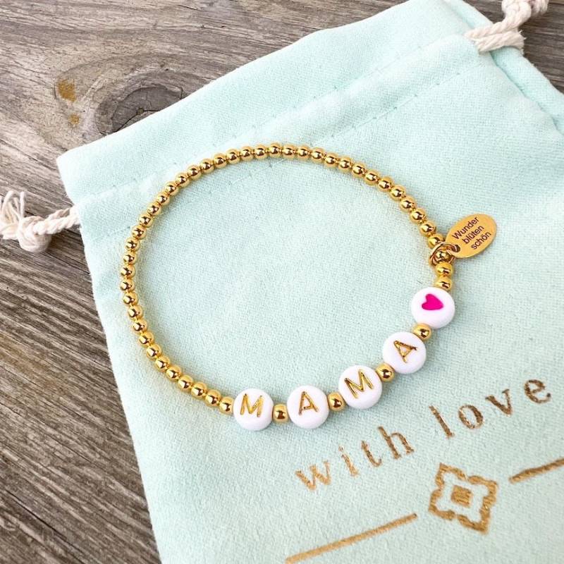 Muttertagsgeschenk Armband "Mothers Day" Muttertag Mama 925Er Sterlingsilber 24 Karat Vergoldet Wunderblütenschön Mutti Echtsilber Herz Pink von Wunderbluetenschoen
