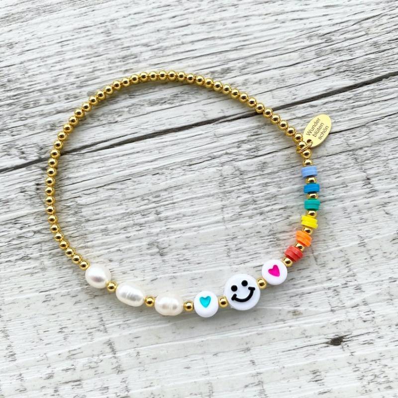 Fußkettchen "Lgbtq" O. Armband Süßwasserperlen Smiley 925Er Sterlingsilber 24 Karat Vergoldet Sommer Fußkette Fußschmuck Bunt Smile Smily von Wunderbluetenschoen