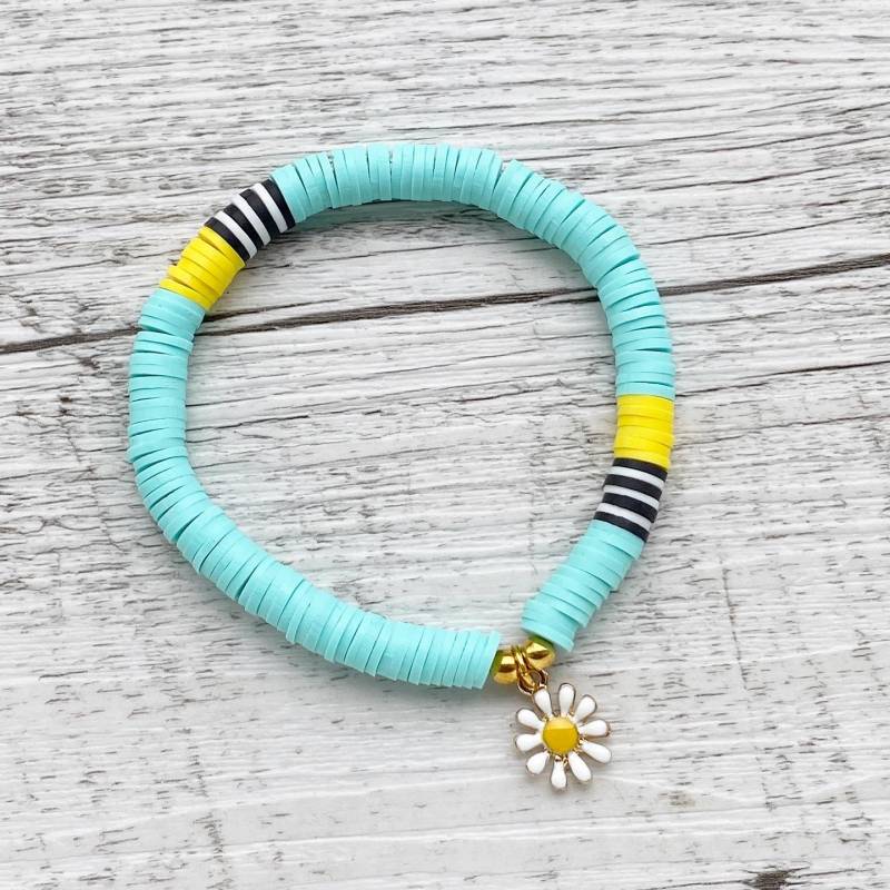 Gänseblümchen Armband Katsuki Perlen Mint Gold Schwarz Weiß Gelb Wunderblütenschön Sommer von Wunderbluetenschoen