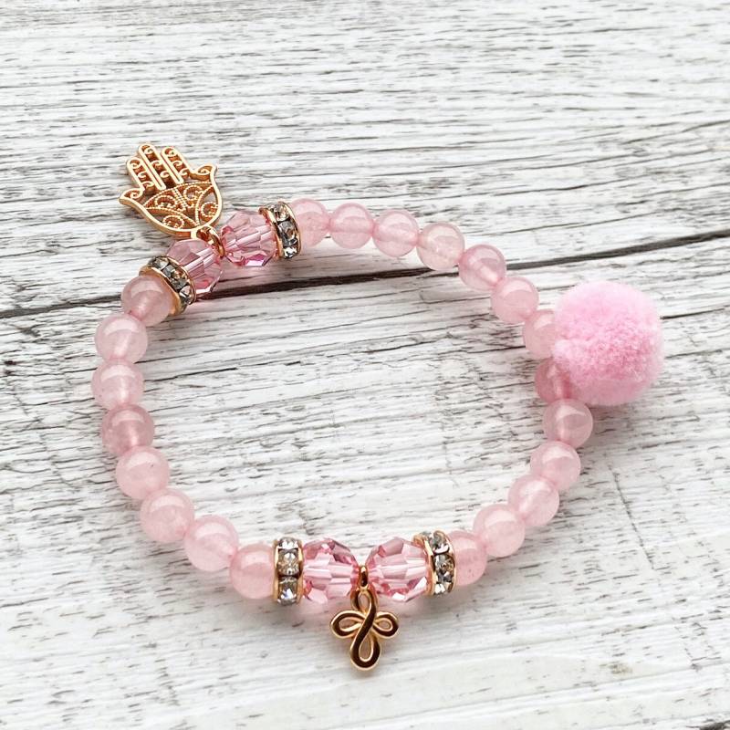 Perlen Armband Aus Rosenquarz "Hand Of Inifinity" Edelsteinarmband Für Damen Edelsteinschmuck Kristall Roségold Unendlichkeitszeichen von LAKASTgeschenkideen