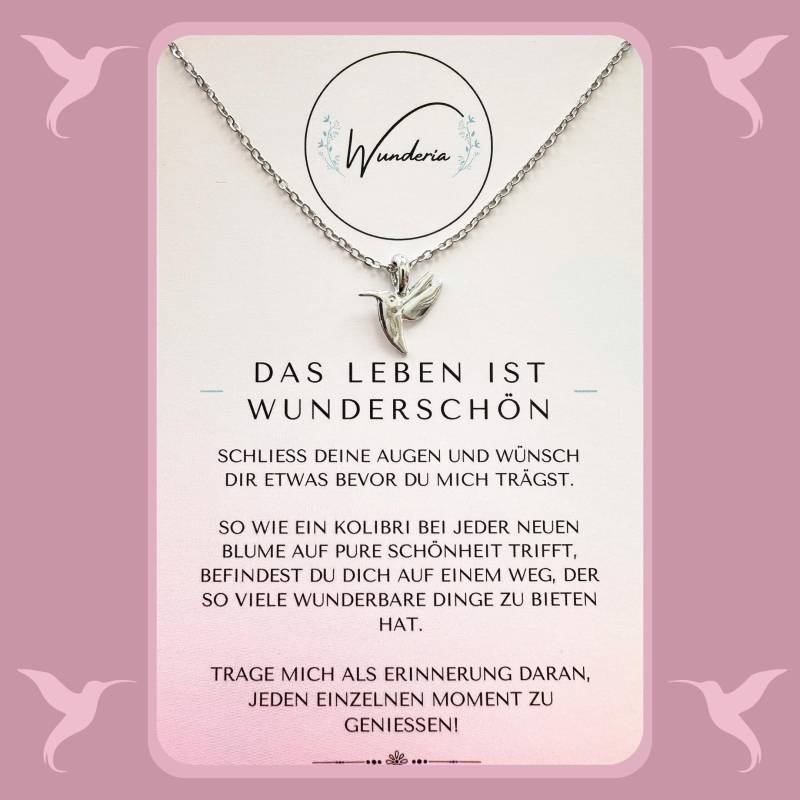 Das Leben Ist Wunderschön Wunschkette Mit Positiver Botschaft Halskette Silber Kolibri von Wunderia