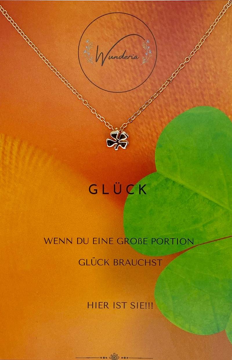 Glück Halskette Mit Positiver Botschaft Vierblättriges Kleeblatt Kette Gold Glücksbringer von Wunderia