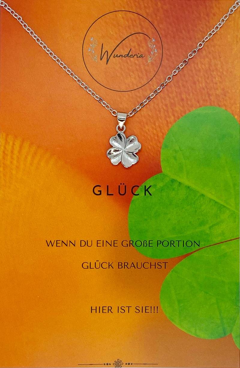 Glück Halskette Mit Positiver Botschaft Vierblättriges Kleeblatt Kette Sterling Silber 925 Glücksbringer von Wunderia