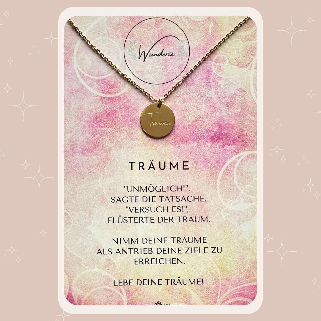Goldkette Edelstahl "Träume' Mit Gravur & Positiver Botschaft Goldkette Edelstahl "Träume' Mit Gravur & Positiver Botschaft von Wunderia